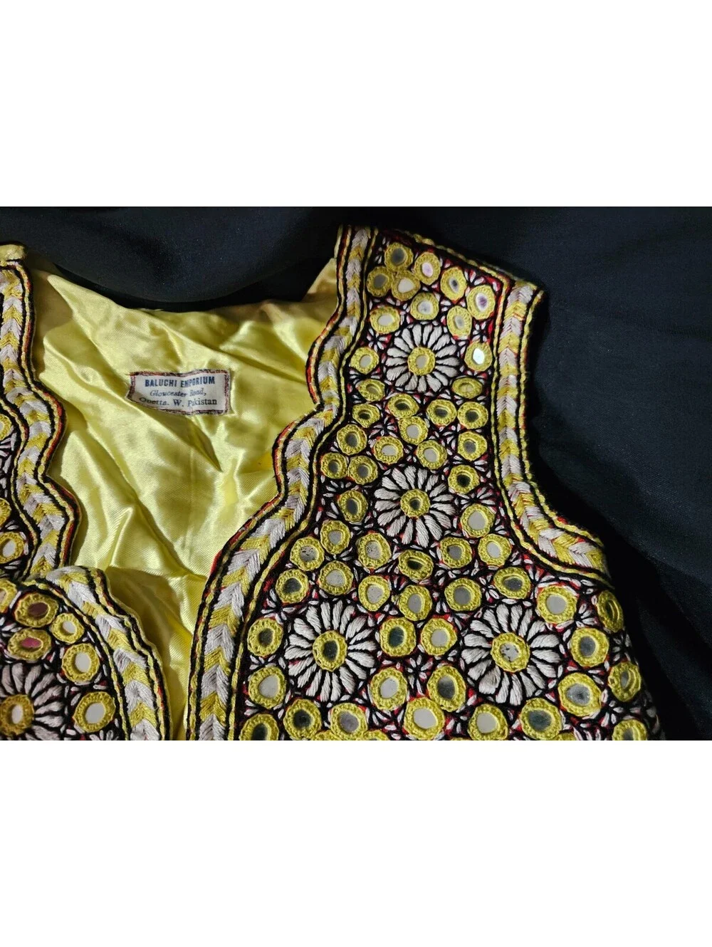Vintage Kids Afghan Baluchi Emporium Waistcoat Vest Mirrored Yellow Gold Small
